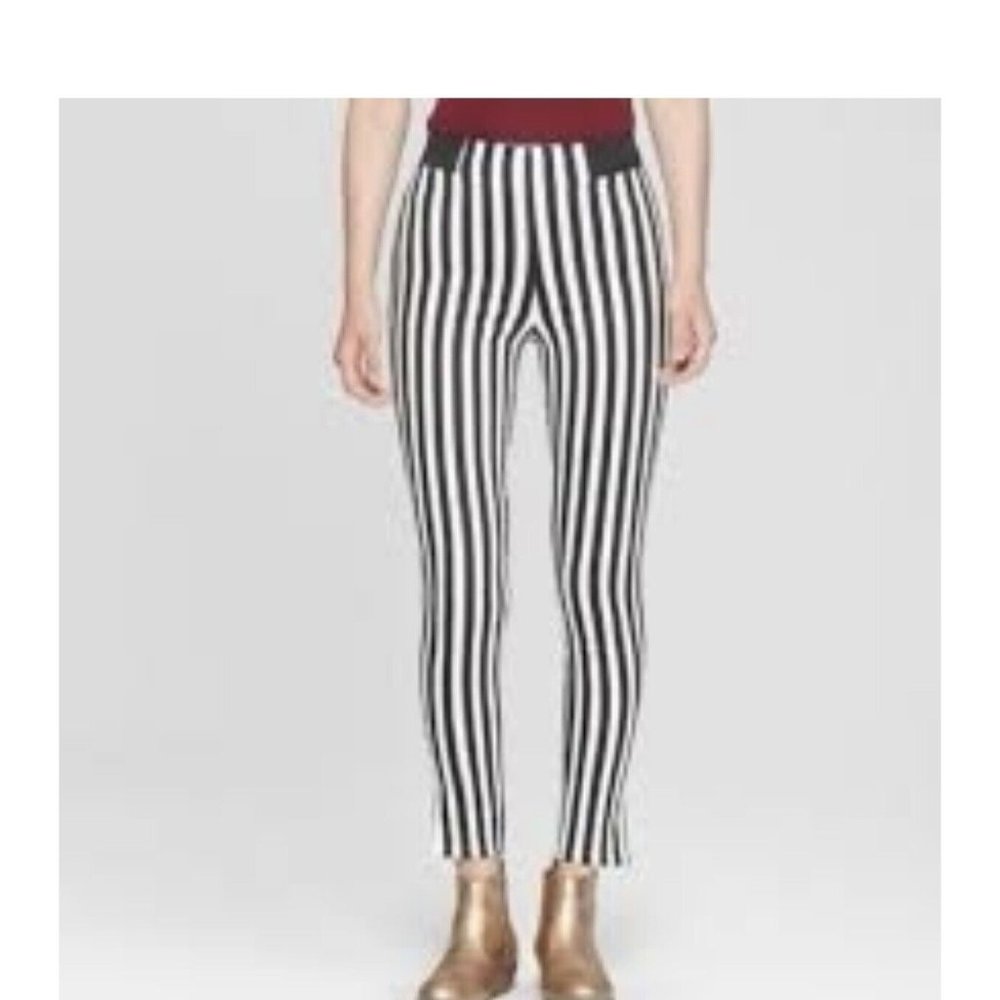 Junk Food Leggings Black/White Stripe Size L NWOT - Beetlejuice Pants